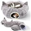 Reomdara Tunnel per gatti, letto tunnel per gatti, con tappetino centrale morbido, letto ciambella per conigli, animali domestici, grigio chiaro, include 20 giocattoli.