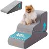 Gardner Pet Scala Cani Pieghevole, 46/57cm, 3 Gradini, Grigio Finta Pile | Morbido Spugna 35D, Fodera Removibile e Lavabile, Antiscivolo, Impermeabile, per Letto/Divano/Auto