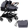 Mon Mobilier Design DUO SMART Passeggino gemellare o per bambini di età vicina, larghezza 79 cm, colore grigio senza cosy