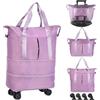 Generic Borsa su ruote, borsa per la spesa, borsone con ruote, borsone pieghevole espandibile per viaggi, bagaglio a mano da portare con sé, grande borsa per il fine settimana, viola