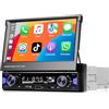 Motorsi Autoradio Motorsi Single Din con A-pple Carplay, Schermo Touchscreen Retrattile HD da 7'' Bluetooth/FM/AM/Retroilluminazione Colorata/Equalizzatore/USB e Type-C Ricarica Rapida+Telecamera Posteriore