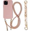Emlivi Custodia per cellulare con cinturino per iPhone 14 Pro, in nylon, con cordino da appendere, custodia protettiva con elegante fascia per iPhone 14 Pro, rosa sabbia