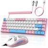 YINDIAO T8 Combo Tastiera e Mouse da Gioco RGB al 60% + Cavo USB C a Spirale,Tastiera Meccanica Cablata,Layout Compatto TKL a 68 Tasti,Mouse a Nido d'ape,Fino a 6400 DPI,per PC MAC PS5 -Rosa