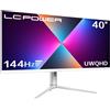 LC-Power 40-UWQHD-144hz 40 Ultrawide Gaming Monitor (IPS, 144Hz, UWQHD 3440x1440, 4ms, HDR 600, AMD FreeSync, DP, HDMI USB-C, Flicker Safe, 120 sRGB, GamePlus,PiP, PbP, FPS, RTS), Bianco