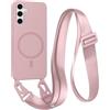 FMPCUON FNPCUON Cover Magnetica con Cordino per Samsung Galaxy S24/S25 Plus Compatibile con MagSafe,Ricarica Wireless, Placcatura Disegno Custodia con Collana Laccio Tracolla Regolabile Case.Rosa