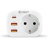 Unidapt - Caricatore USB C da 20 W, presa USB da parete, con funzione di ricarica rapida con 3 USB 4000 W (16 A) caricatore USB multiplo, adattatore spina con 2 USB-A QC 3.0 e 1 porta PD USB-C, bianco