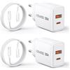 RAVIAD Caricatore USB C Rapido 2 Pezzi, 33W 2 Porte GaN Presa USBC Caricatore Caricabatterie con 3M Cavo USB C per iPhone 16 15 Pro Max, Galaxy S25 S24 S23, iPad, Spina Alimentatore Caricabatterie