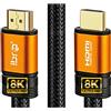 IBRA Cavo HDMI 2.1 da 1,5 m, ultra HD, ad alta velocità, 48 Gbps, 8K a 60 Hz, 4K a 120 Hz, supporto 3D, funzione Ethernet, compatibile con Fire TV, Xbox, PS3, PS4, PC, arancione