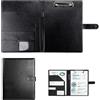 Foonary Portadocumenti A4 con clip e coperchio, cartellina in similpelle PU con scomparto per documenti, portapenne e chiusura magnetica, cartellina con clip per ufficio e scuola (nero)