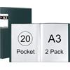 Srvnpioy 2 Pezzi Portalistini A3, 20 Tasche 40 Viste, in PP, Verde