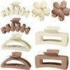 Yibingkea Assortimento di 8 fermagli per capelli grandi, da donna, a forma di fiore, per capelli spessi, antiscivolo, multistili, colori neutri (Beige/Milk coffee)