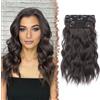 FESHFEN Extension Capelli a Clip 4PCs Lunga Clip in Extensions Nero Naturale Capelli Estensioni Ricci Ondulati Sintetici Posticci Capelli Extension per Donna 40 cm