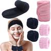 BTIYMU 6 Pezzi Fascia Capelli Skincare Donna Polsini Skin Care, Regolabile Fascetta Cerchietto Skincare Doccia Lavaggio Lavare il Viso Spa Kit, Set Fasce da Polso Fascia Trucco a Strappo(Nero, Rosa)