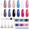 eodci 6 colori Dip Powder Kit Completo, Polvere per Unghie Cambianti, Sistema French Nail Art Manicure, Polvere per Unghie con Liquido Base Top Coat, Attivatore, Brush Saver