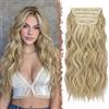 FESHFEN Extension Capelli a Clip - 4PCS Lunga Ondulati Capelli Estensioni Clips Ricci Sintetici Posticci Riflessi Biondo Capelli Extension con Clip in Hair Extensions per Donna 50 cm