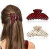 AIEDECOPT 2 Pezzi Mollettone Capelli Donna, Fermaglio Capelli Medie, Claw Clip con Motivo a Pois, Fermagli per Capellis Antiscivolo Moda per Capellis Spessi e Sottili, Regalo per Donne Ragazze (Rosso + Beige)