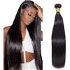 Zeslaerr Parrucca di capelli umani lisci di colore nero naturale da 32 pollici #1B extension di capelli umani senza processo, brasiliani vergini fasci di capelli umani morbidi e setosi per le donne