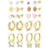 Adramata 10 Paia Orecchini Acciaio Chirurgico Set Orecchini Bambina Argento Anallergici Cerchio Orecchino a Vite CZ Stella Farfalla Orecchino Pendenti per Donna Ragazza