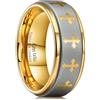 King Will Anello con croce di preghiera da 8 mm, in acciaio inox, color oro e argento, con incisione della Bibbia, comodo da indossare, X 1/2(67.19mm), Tungsteno Carburo di tungsteno, Nessuna pietra