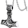 FaithHeart Collana da uomo con talismano vichingo a forma di martello di Thor, stile vintage, con ciondolo a forma di Mjolnir norreno, con robusta catena di grano, gioielli in acciaio inossidabile