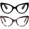 MMOWW Confezione da 2 Occhiali da Lettura Donna con Occhio di Gatto - Occhiali anti-blu Comodi e Alla Moda Grande Cat Eye (Nero+Pattern, 2.5)
