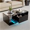 KOOPMAD Tavolino da salotto con LED regolabile e 1 cassetto, moderno tavolino rettangolare con deposito aperto, mobile da salotto in legno e vetro, tavolino per camera da letto, 100 x 50 x 35 cm, nero