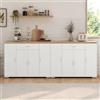 GOKHOMX Set 2 Credenze Sala da Pranzo Lunghe 220cm, Buffet XXL Sottile Bianco e Rovere, Madia con 8 Ante 2 Cassetti per Soggiorno e Open Space, 220x30x70