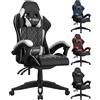 bigzzia Sedie Gaming, Sedie Gaming Ergonomiche con Cuscino Ventilato, Regolazione Angolo 90°-135°, Sedia da Gaming Schienale Alto con Supporto Testa, Ideale per Gaming, Studio e Ufficio (Bianco)