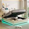 HYNHXBP Letto contenitore 160 x 200 con LED, Con caricabatterie wireless,letto imbottito in tessuto elegante con testiera e rete a doghe, letto matrimoniale (grigio+velluto)