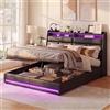 QLTXYHML Letto baule 160 x 200 con illuminazione a LED, letto matrimoniale imbottito in ecopelle PU con contenitore idraulico, testiera con ripiani, con rete a doghe e telaio per letto in metallo (nero, 160 x