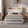 HYNHXBP Letto matrimoniale 160x200cm con cassetti, letto matrimoniale con testiera,letto imbottito con illuminazione a LED e stazione di ricarica,Comodino e rete a doghe,Beige, velluto