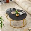 okwish Set di 2 tavolini rotondi da salotto, impilabili, con piano in MDF nero e struttura in metallo dorato, per balcone e ufficio, 80 x 45 cm