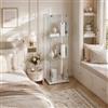 QLTXYHML Vetrina LED 3 ripiani con ante scorrevoli e fondo bianco, elegante mobile espositivo per soggiorno, ufficio o collezione (bianco B, 1 ante+3 livelli)
