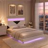 QLTXYHML Letto matrimoniale 160 x 200, letto imbottito con illuminazione LED RGB e ricarica USB, telaio letto galleggiante con testiera modulare, con rete a doghe (beige+nero, 160 x 200 cm)