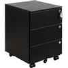 LVSTEEL Cassettiera con cassetti, armadietto mobile sotto scrivania, armadietto con serratura, scrivania per stampante, 3 cassetti, 4 chiavi, preassemblato, ufficio, casa, colore nero