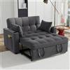 Azkoeesy Divano letto pieghevole a 2 posti, lunghezza 137 cm, con 2 portabicchieri, 2 cuscini, schienale regolabile su 3 livelli, tasca laterale per riviste e controller, rivestimento in velluto, grigio