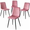 BAKAJI Set 4 Sedie con Rivestimento in Velluto con Piedi in Metallo Neri, Seduta Comoda ed Ergonomica e Piedini Stabili Antiscivolo, Sedia Struttura Resistente Ideale Casa, Ufficio (Rosa)