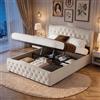 HYNHXBP Letto imbottito 160x200 cm con Contenitore idraulico, Letto matrimoniale funzionale con testiera, Struttura solida con rete a doghe, Velluto lussuoso (Beige, 160 x 200 cm)