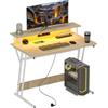 HOMCOM Tavolo da gioco con luci LED 100x60 cm Tavolo da gioco con prese di corrente Supporto per monitor Ripiani per monitor e telecomando per ufficio Studio Naturale