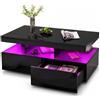 HYNHXBP Tavolino da salotto nero, lucido, con illuminazione a LED RGB, tavolino da caffè con 2 cassetti, tavolino con vano portaoggetti, moderno, superficie liscia, 104 x 46 x 53 cm (nero)