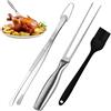 Bangbobi - Set Forchetta da Arrosto in Acciaio Inox con Pinza da Grill & Pennello in Silicone, Utensile da Cucina 3-in-1 Versatile per Grigliate, Arrosti & Servizio