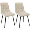WAFTING Set di 2 Sedie da Pranzo, Sedie Imbottite con Schienale Alto, Sedie da Cucina a Motivo a Quadri con Base in Metallo per Sala da Pranzo, Soggiorno, Cucina e Reception, Beige