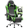 Dowinx sedia da gaming ergonomica con massaggio e poggiapiedi, poltrona gaming reclinabile 150°, braccioli regolabili, sedia ufficio imbottita, portata 180 kg, Verde