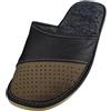 APREGGIO - Ciabatte Estive da Uomo in Pelle Liscia - Pantofole Casa Uomo - Con le dita coperte - Slip-On - Suola Piatta - Leggere - Vip Marrone - Taglia 44 EU