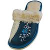 APREGGIO - Pantofole Invernali da Donna in Pelle Isolate con Lana e Acrilico - Ciabatte Donna Casa su Zeppa Leggera - Pantofole slip-on - Pantofole leggere e calde - Bianco e blu navy - Taglia 40 EU