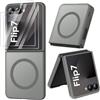 ORETECH Magnetica Opaca Cover per Samsung Galaxy Z Flip 7, Custodia Samsung Z Flip 7 [2 x Pellicola Protettiva in Vetro Temperato] [Compatibile con Mag-Safe] Antiurto Cellulare Custodia -Grigio