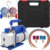 SucceBuy Pompa per vuoto 4CFM 1/4HP HVAC A/C Refrigerante ad aria Pompa per vuoto a palette rotanti 1 stadio 1 valvola AC Collettore Gauge R134a Set