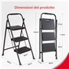 NONE Scaletta di sicurezza a 3 gradini, pieghevole e portatile, carico di 150 kg, pedali larghi antiscivolo, ideale per l'home office