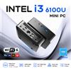 NONE Mini PC Intel i3 2026 con Windows 11, Processore Intel Core i3 6100U, 16GB RAM, SSD da 512GB/1TB, Supporto Display a 3 Schermi, Desktop PC con Wifi 6 e BT5.2