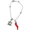 MODA MavillA Bracciale donna in acciaio con corno portafortuna e ciondolo tartaruga.Made in Italy. bracciale in acciaio emozionale - frasi, pensieri, parole con charms - ciondolo pendente - misura regolabile